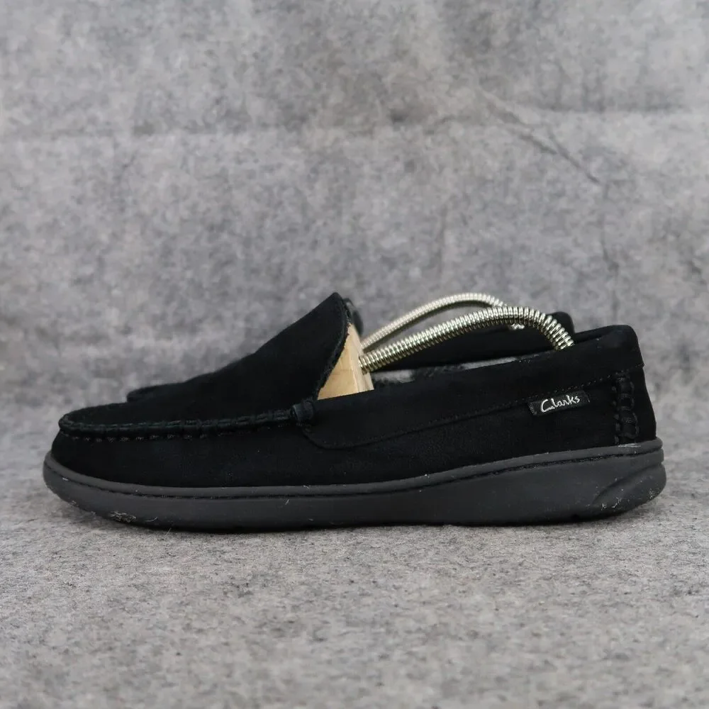 Clarks Shoes Mens 9 Slippers Suede Moccasin Slip On Indoor Outdoor Comfort Black